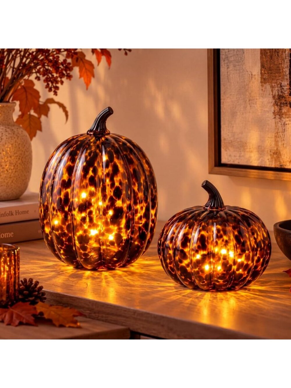 Thanksgiving Tortoise Pumpkin Glass Table Lights - 2 Pcs Festive Decor